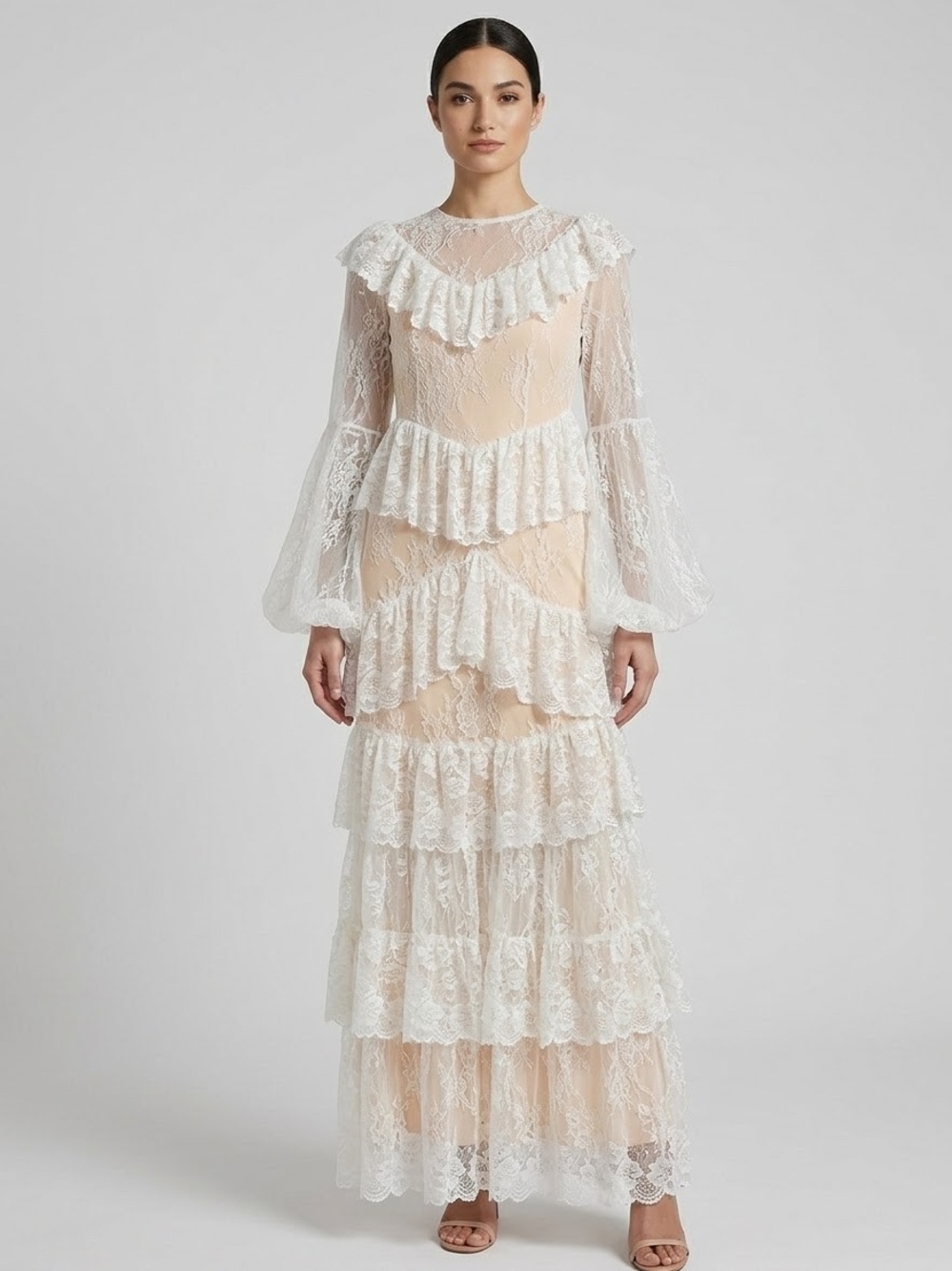 Zimmermann Ivory Lace Ruffle Tiered Maxi Dress